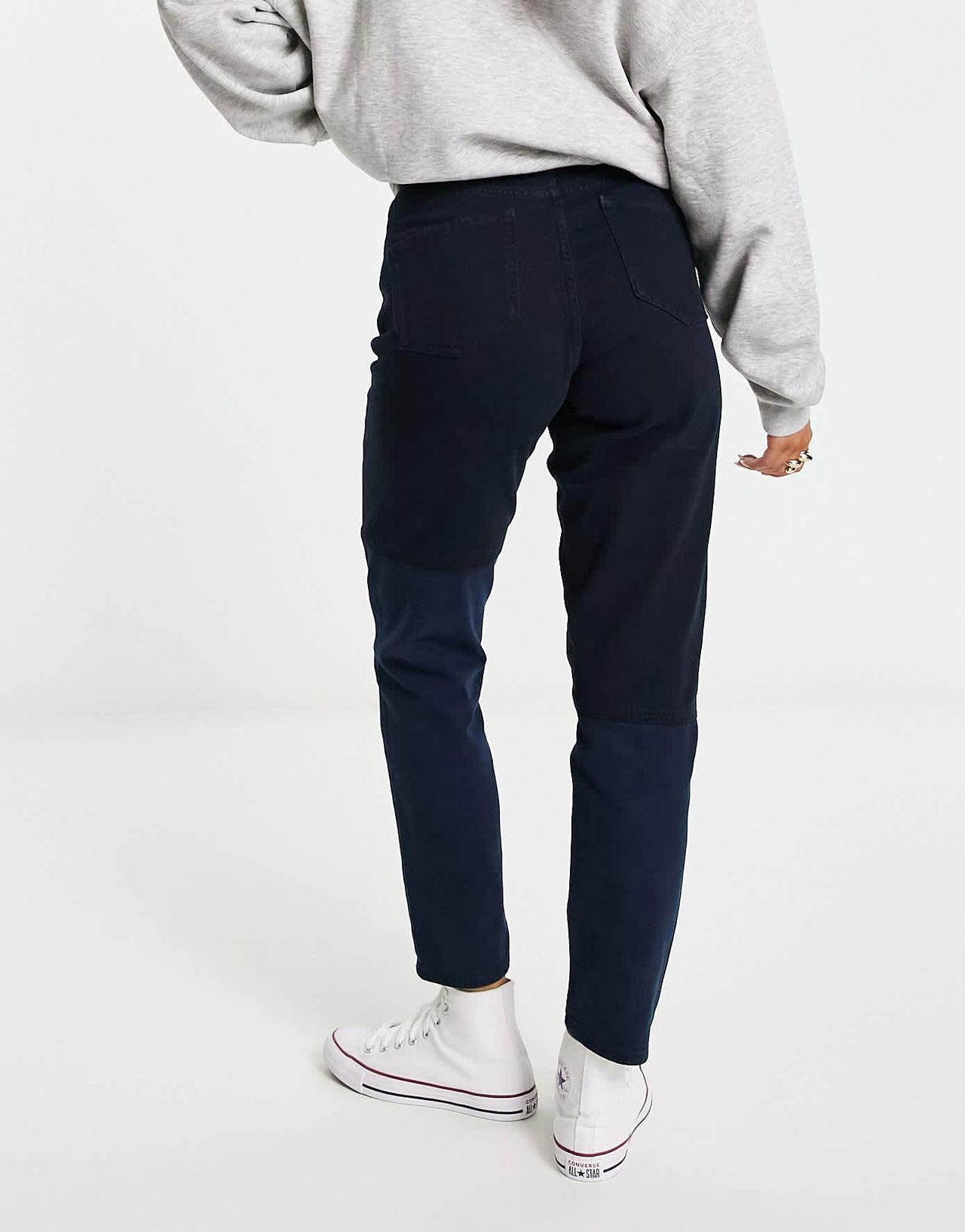 Waven slouchy mom jeans with contrast blue hem