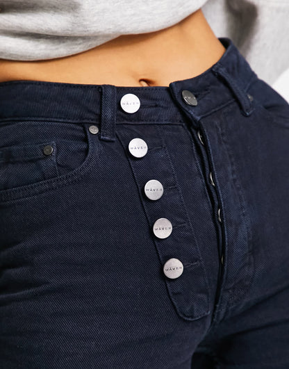 Waven slouchy mom jeans with contrast blue hem