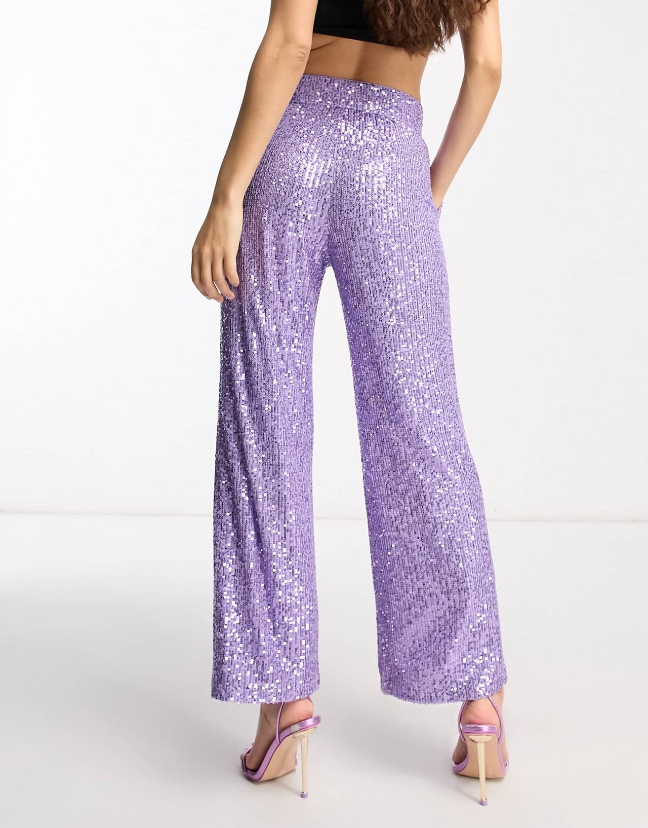 ASOS DESIGN Petite straight sequin ankle grazer trousers in purple
