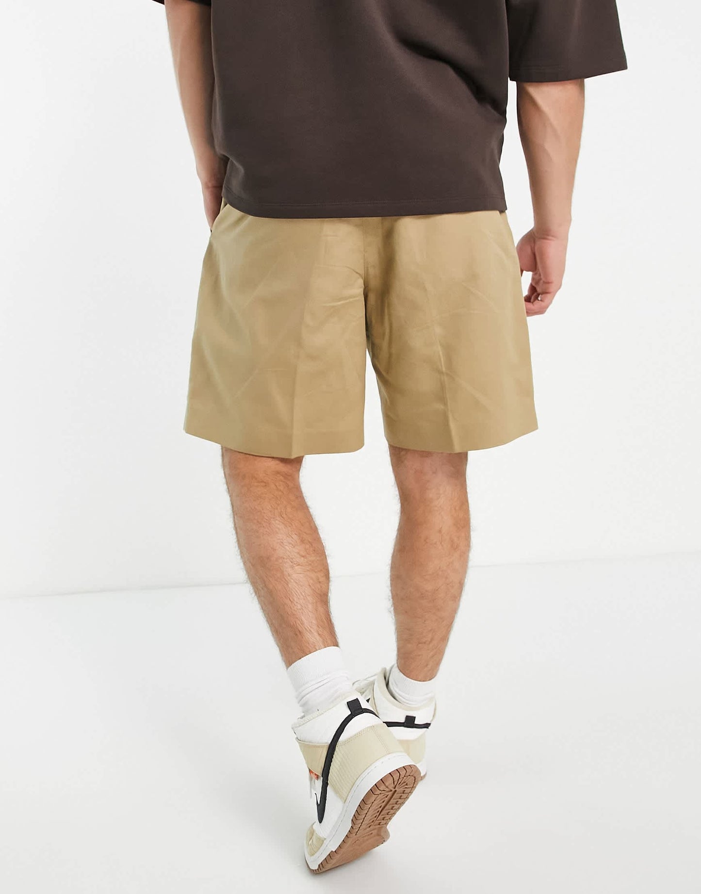 Pull&Bear pleated linen chino shorts in camel