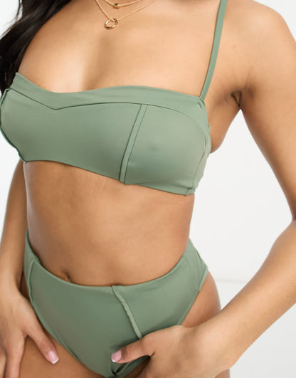 ASOS DESIGN seam detail crop bikini top in khaki