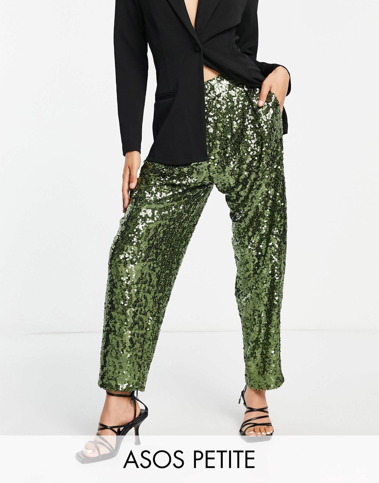 ASOS DESIGN Petite sequin slouchy trouser in khaki