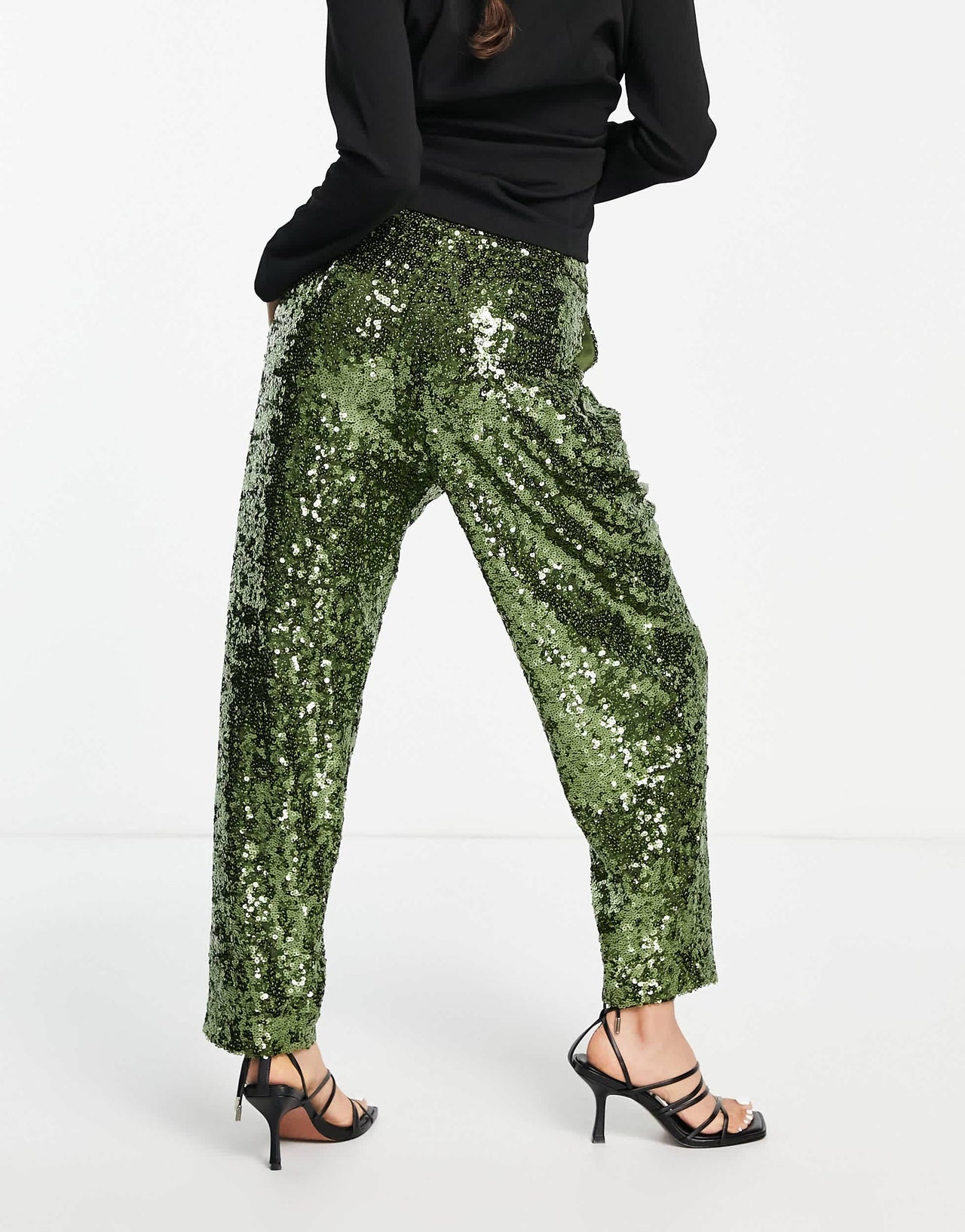 ASOS DESIGN Petite sequin slouchy trouser in khaki
