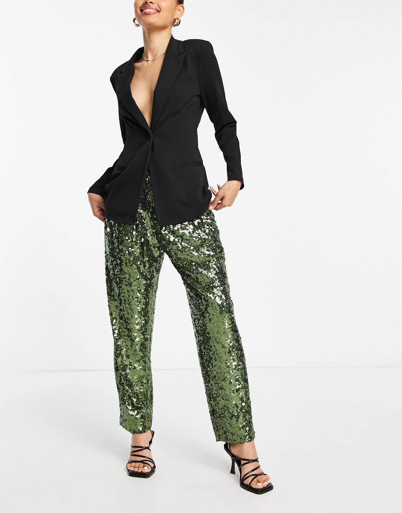 ASOS DESIGN Petite sequin slouchy trouser in khaki