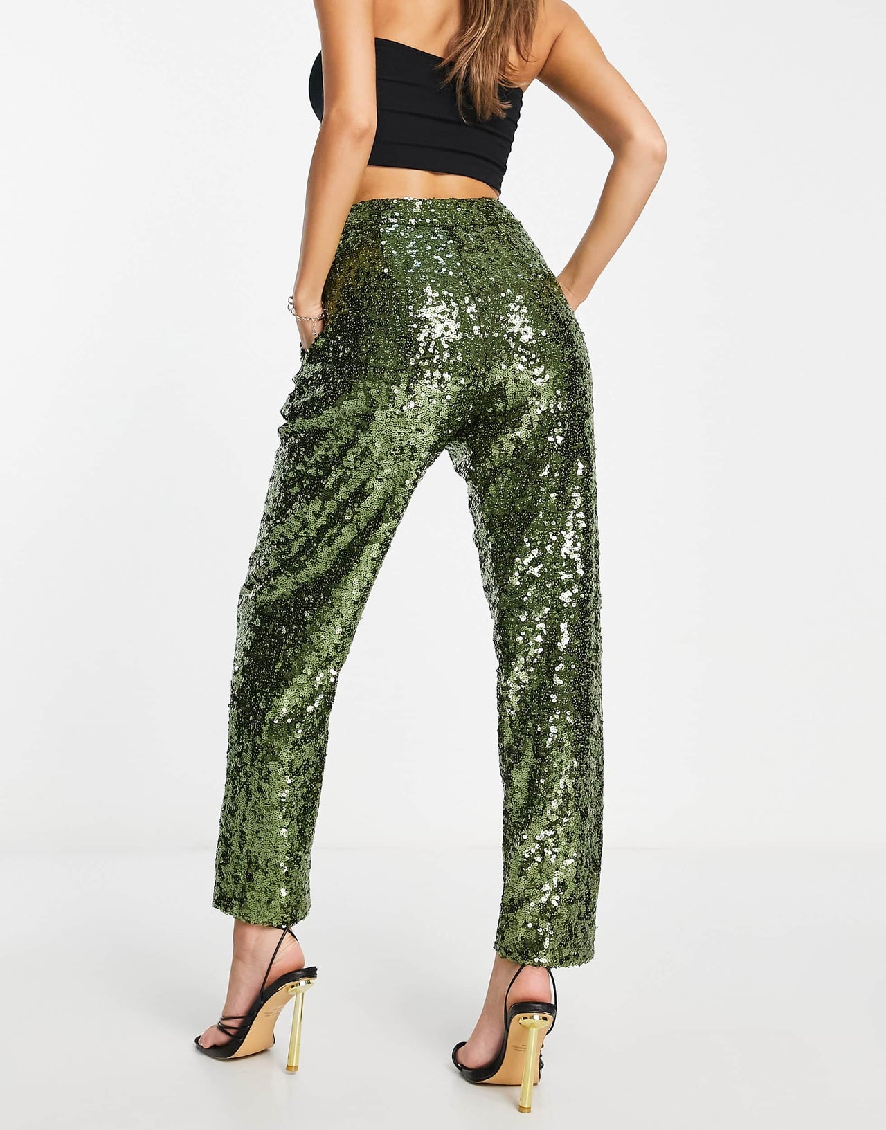 ASOS DESIGN sequin slouchy trousers in khaki