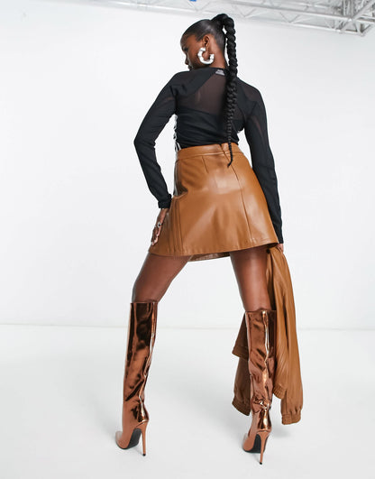 adidas Originals 'centre stage' faux leather skirt in brown