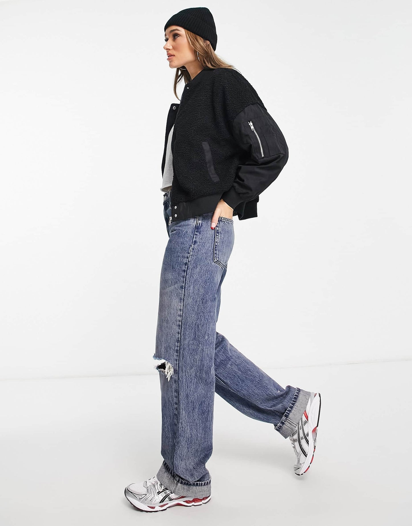 Urban Classics oversized sherpa mixed bomber jacket in black