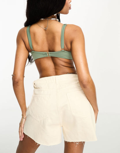 ASOS DESIGN Fuller Bust seam detail hidden underwired crop bikini top in khaki