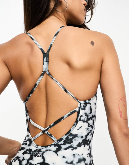 4505 active swimsuit with strappy back in inky mono print