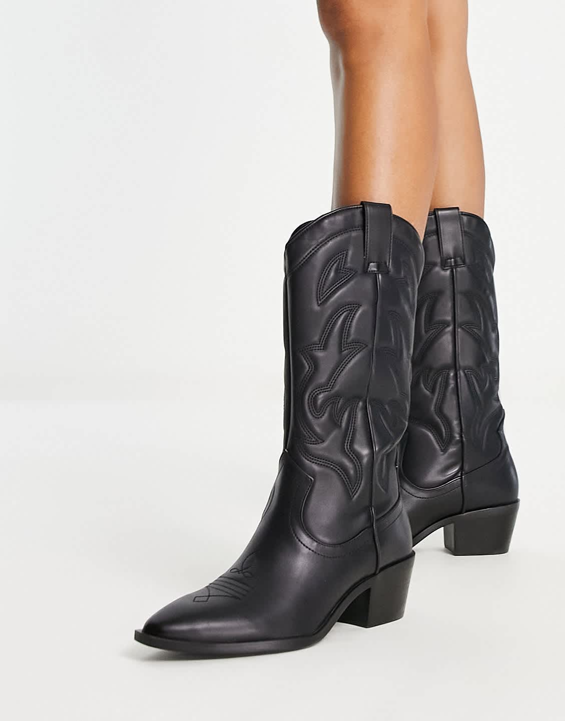 Stradivarius patterned western boot in black