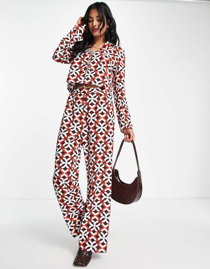 Lola May fit and flare trousers co-ord in floral print