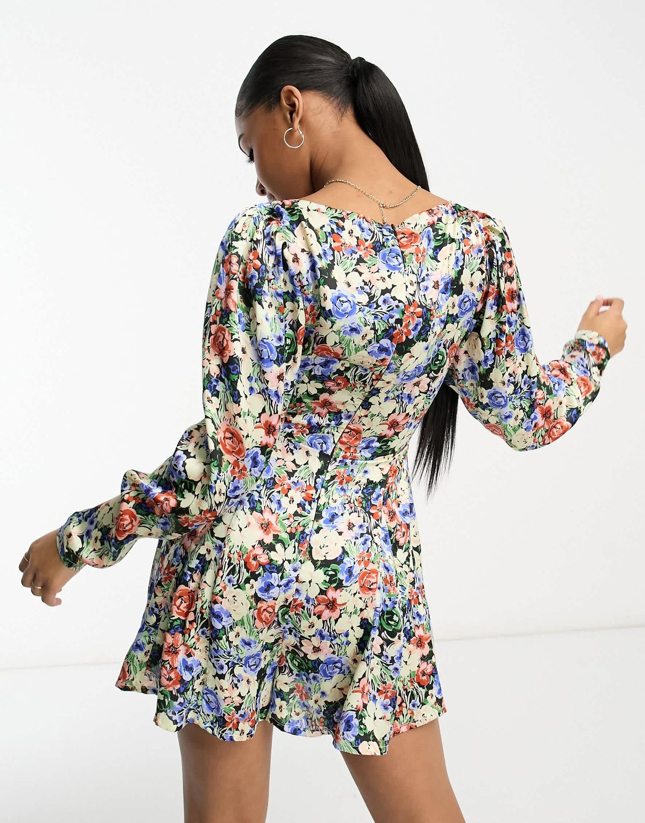 ASOS DESIGN cupped satin tea playsuit in floral print