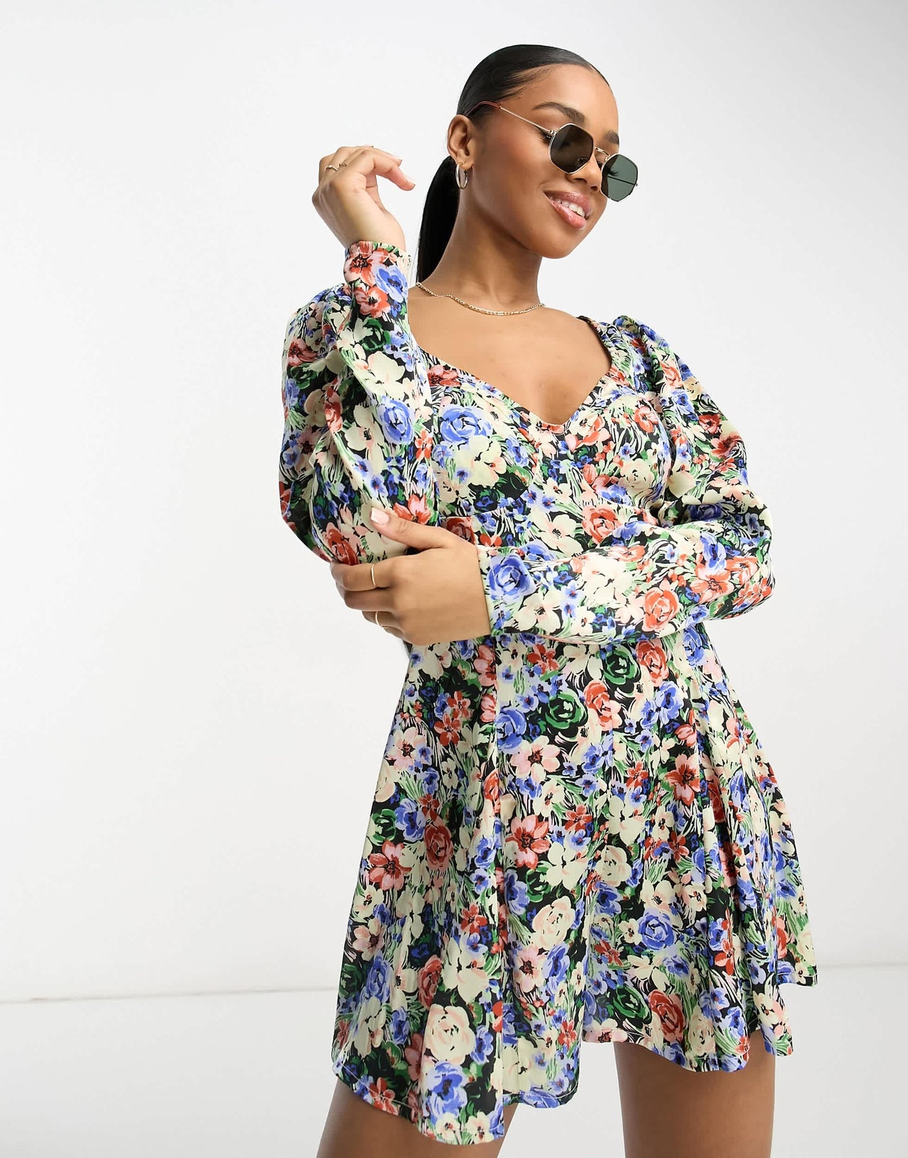 ASOS DESIGN cupped satin tea playsuit in floral print