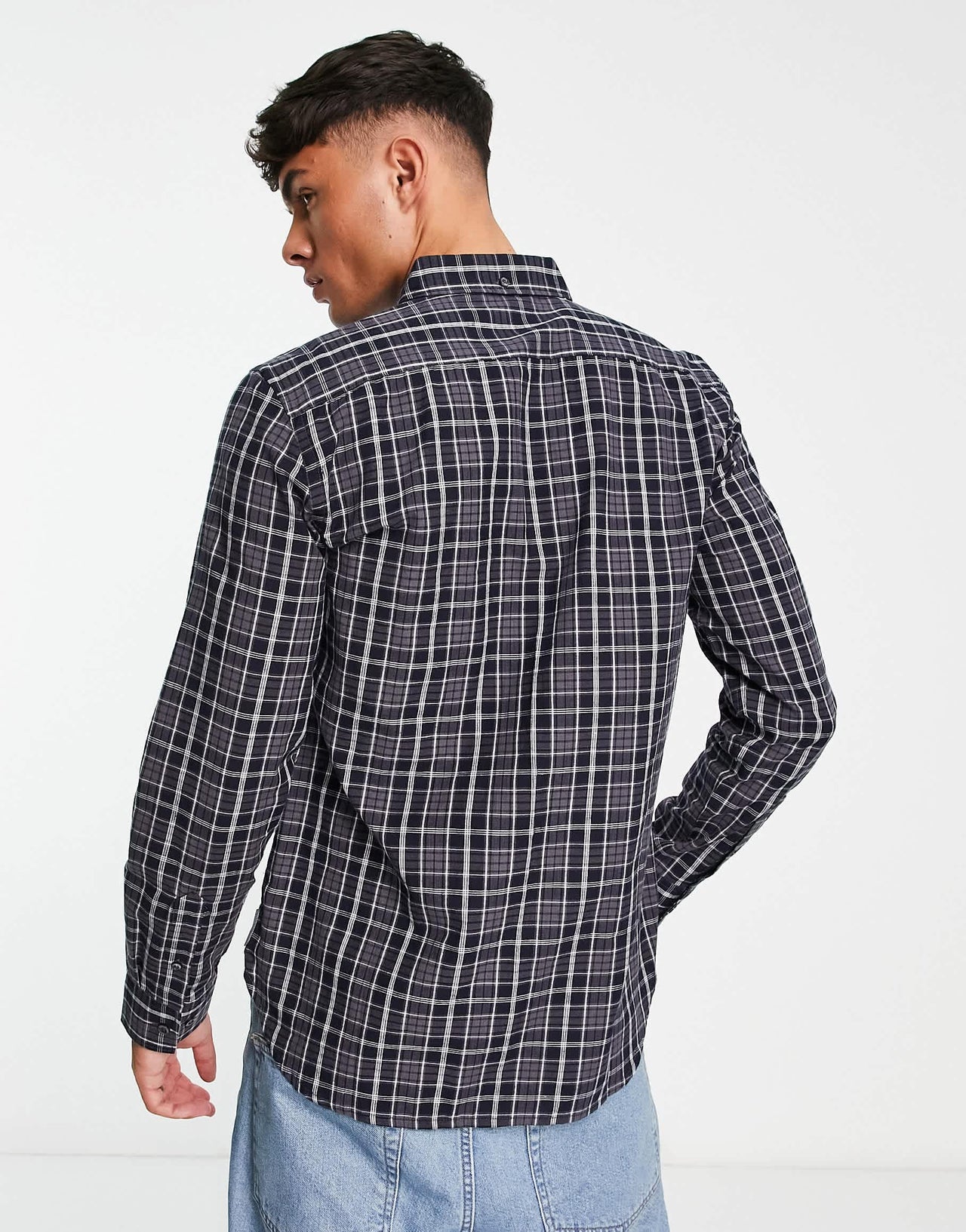 French Connection long sleeve check flannel shirt in mid navy
