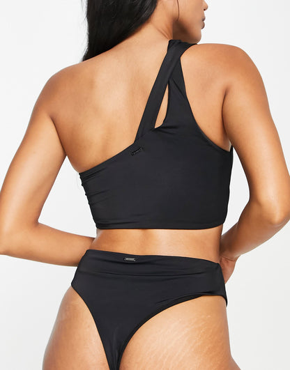 We Are We Wear Izzy one shoulder slash bikini top in black