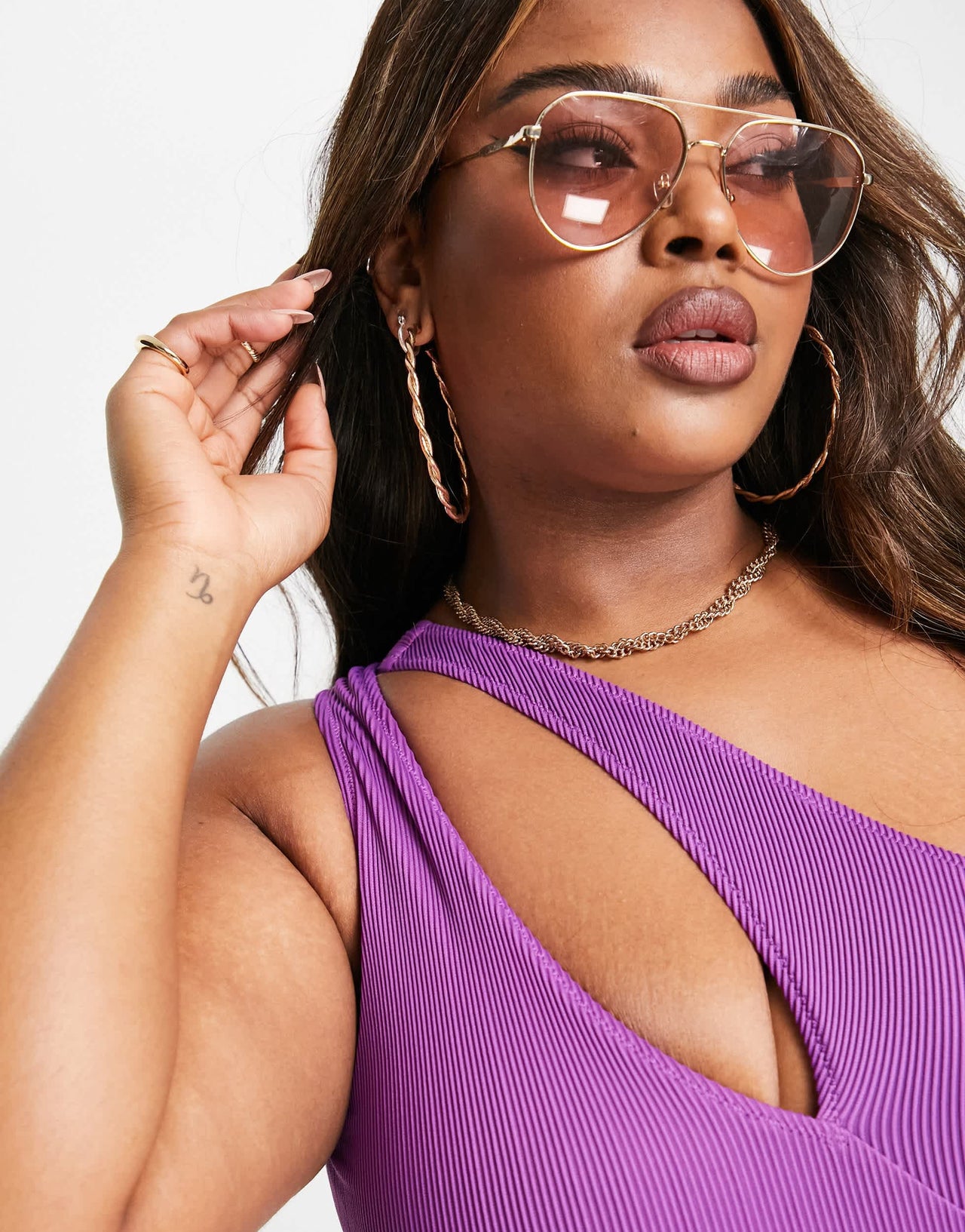 We Are We Wear Plus ribbed one shoulder slash swimsuit in ultraviolet