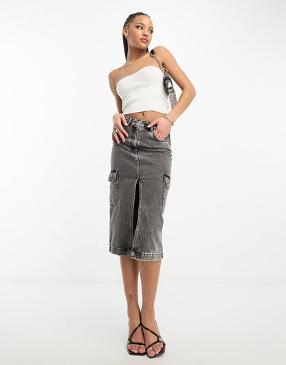 Miss Selfridge knit rib bandeau in ivory