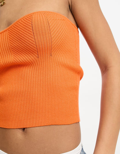Miss Selfridge knit rib bandeau in orange