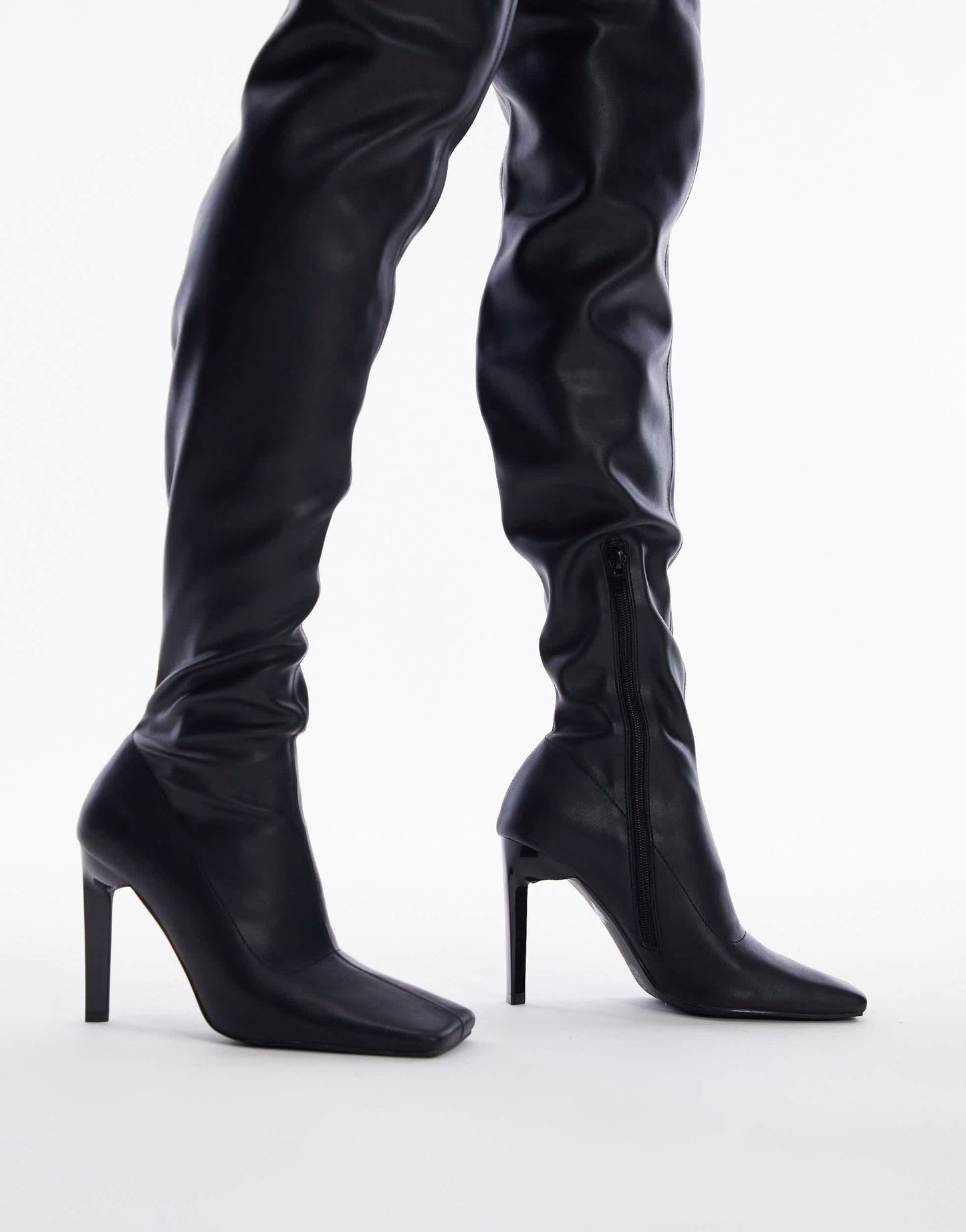 Topshop Wide Fit Mollie over the knee heeled sock boot in black