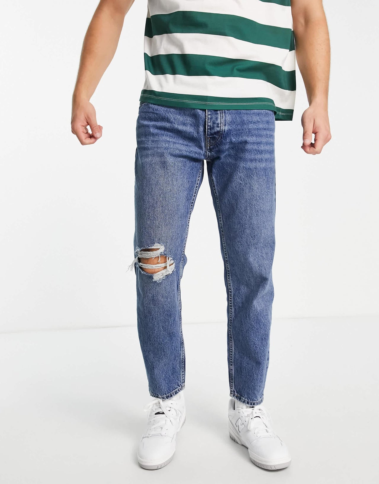 Pull&Bear standard fit jeans with rips in blue