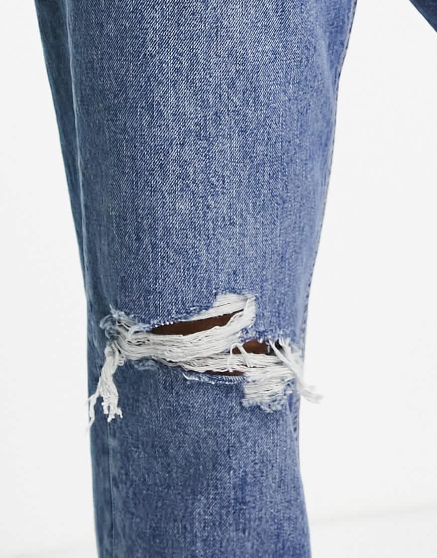 Pull&Bear standard fit jeans with rips in blue