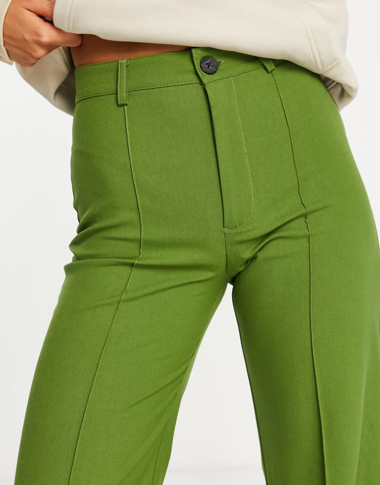 Pull&Bear high waist tailored straight leg trousers with front seam in green