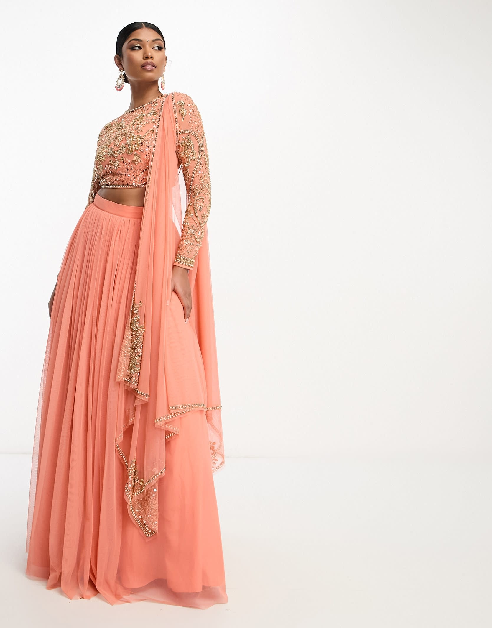 ASOS DESIGN mesh maxi lehenga skirt in marigold