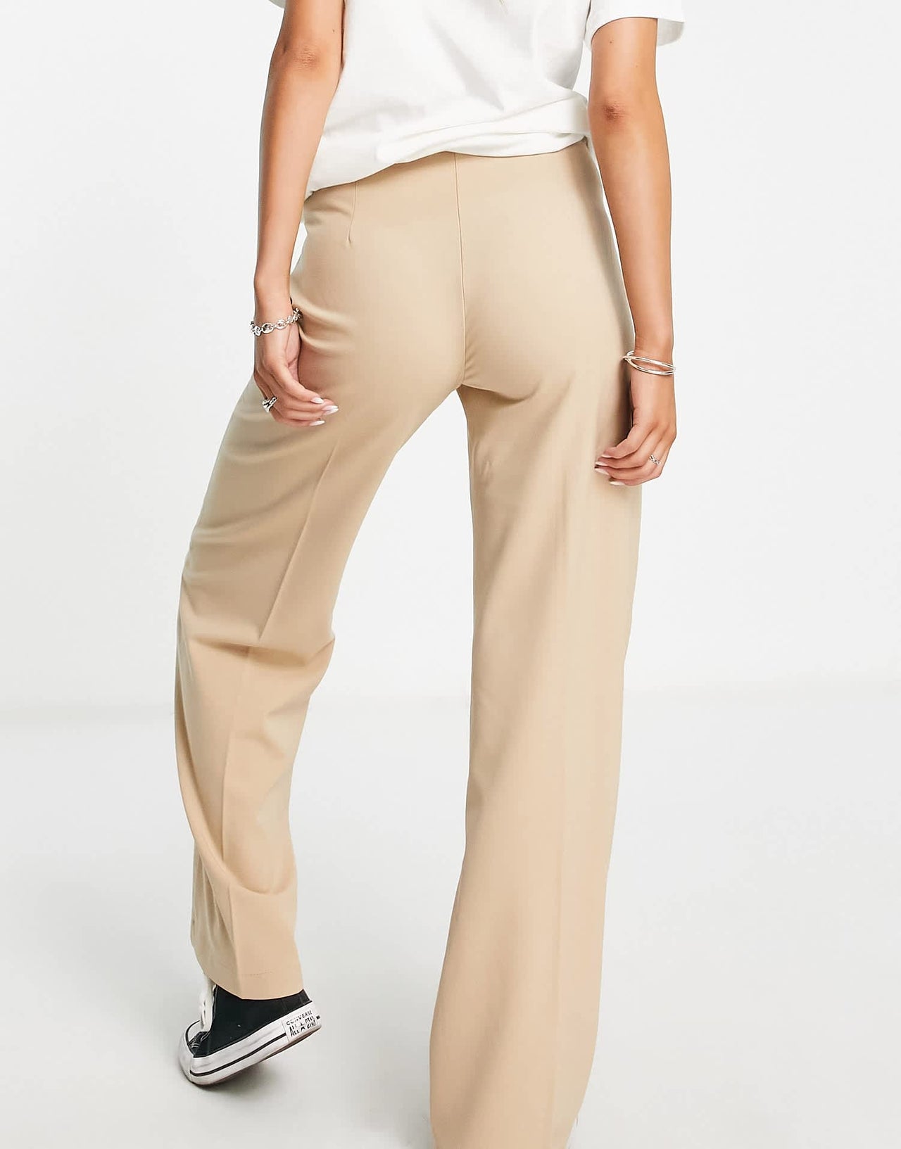 Bershka wide leg slouchy dad tailored trousers in camel