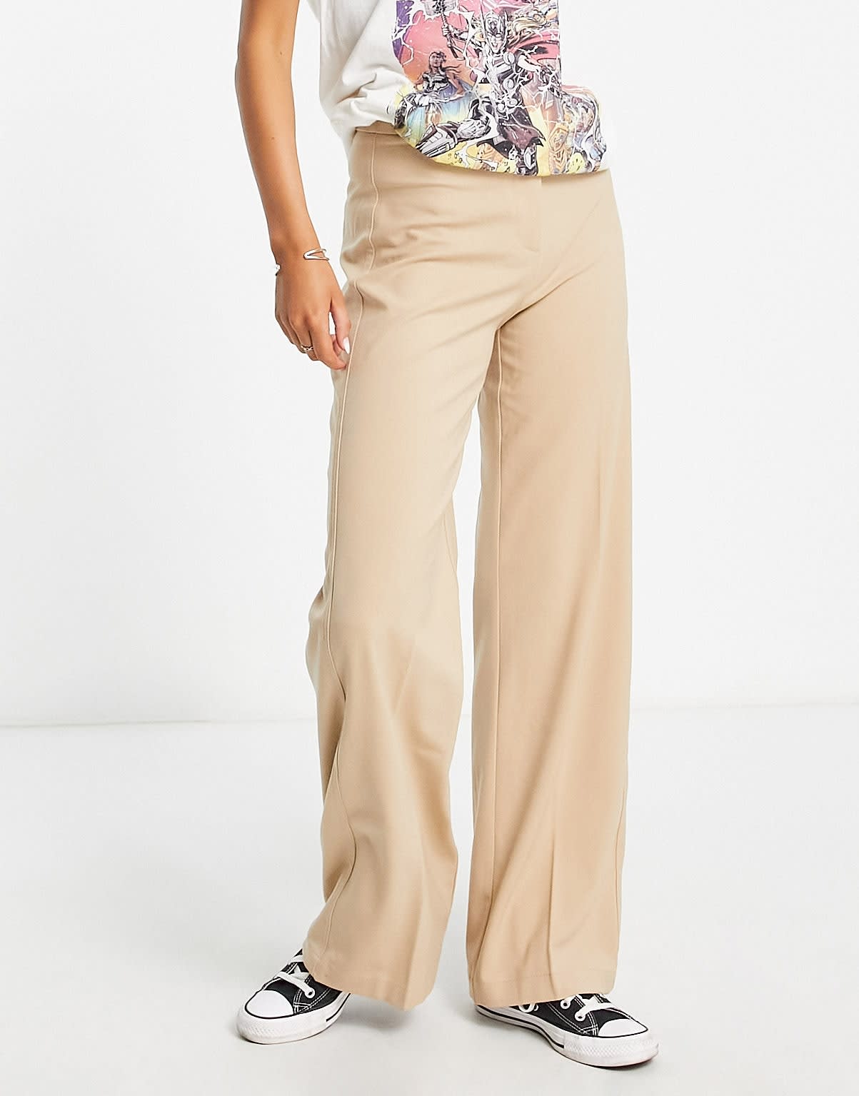 Bershka wide leg slouchy dad tailored trousers in camel