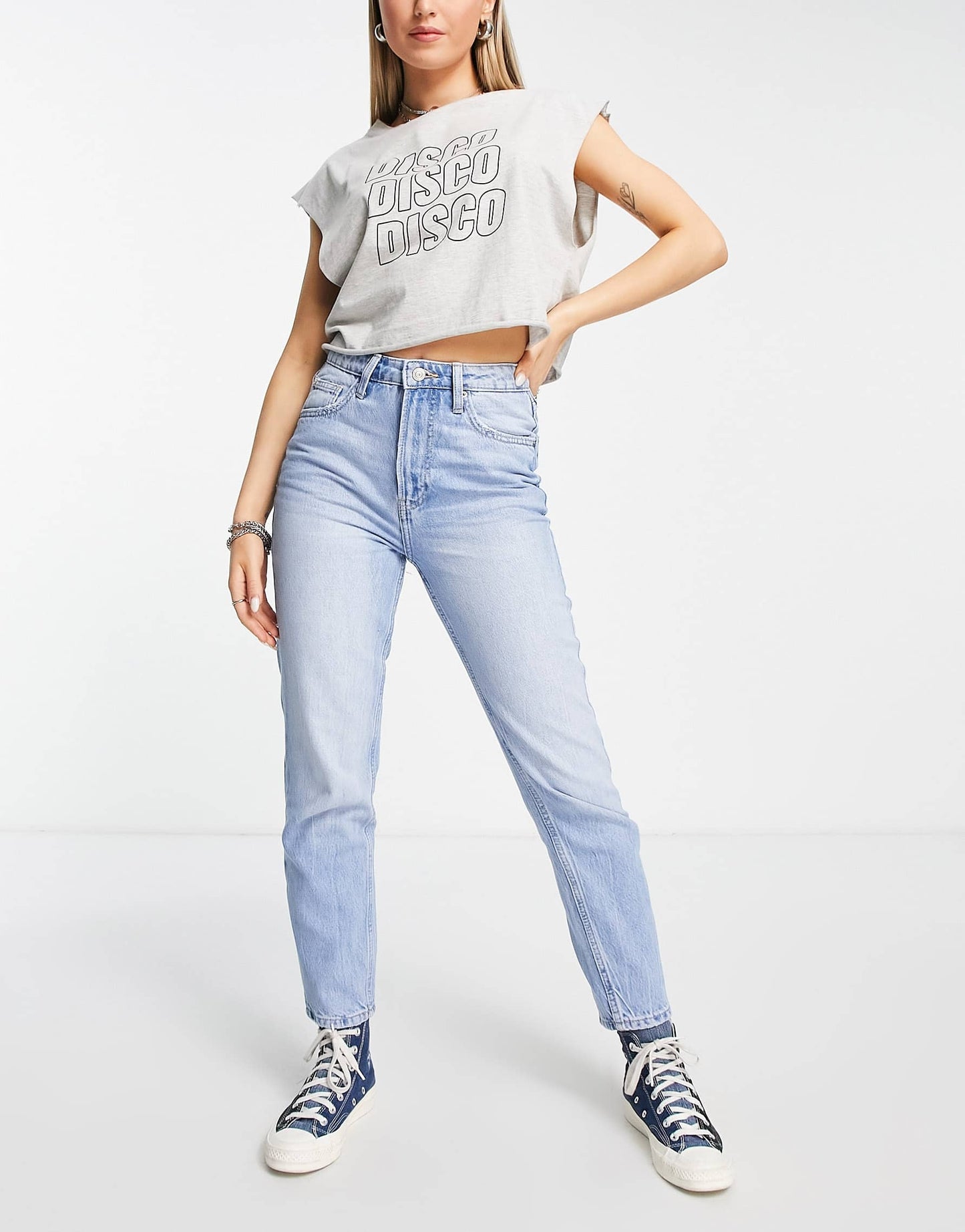 Bershka mom jeans in mid blue