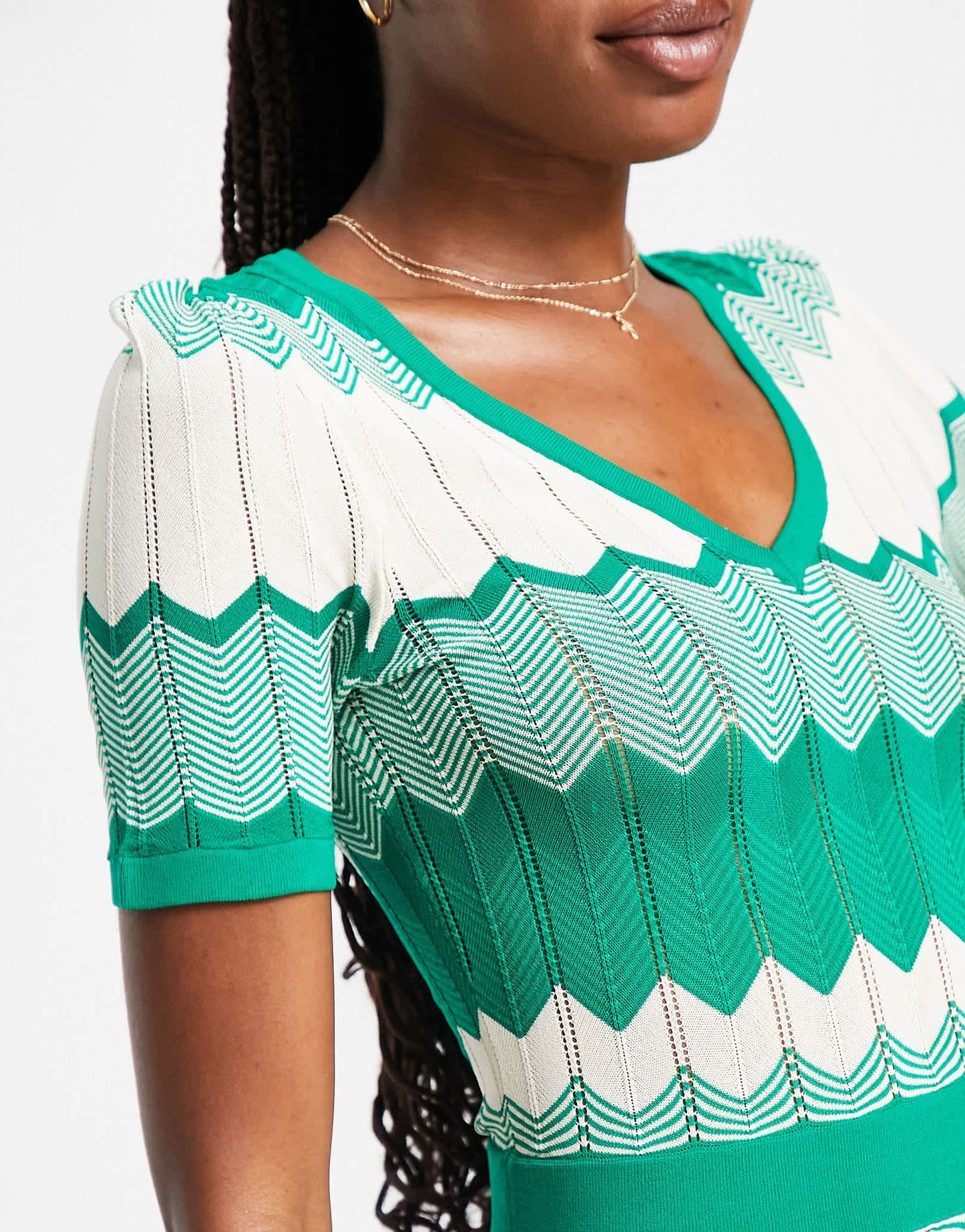 Morgan knitted contrast panel cap sleeve midi dress in green