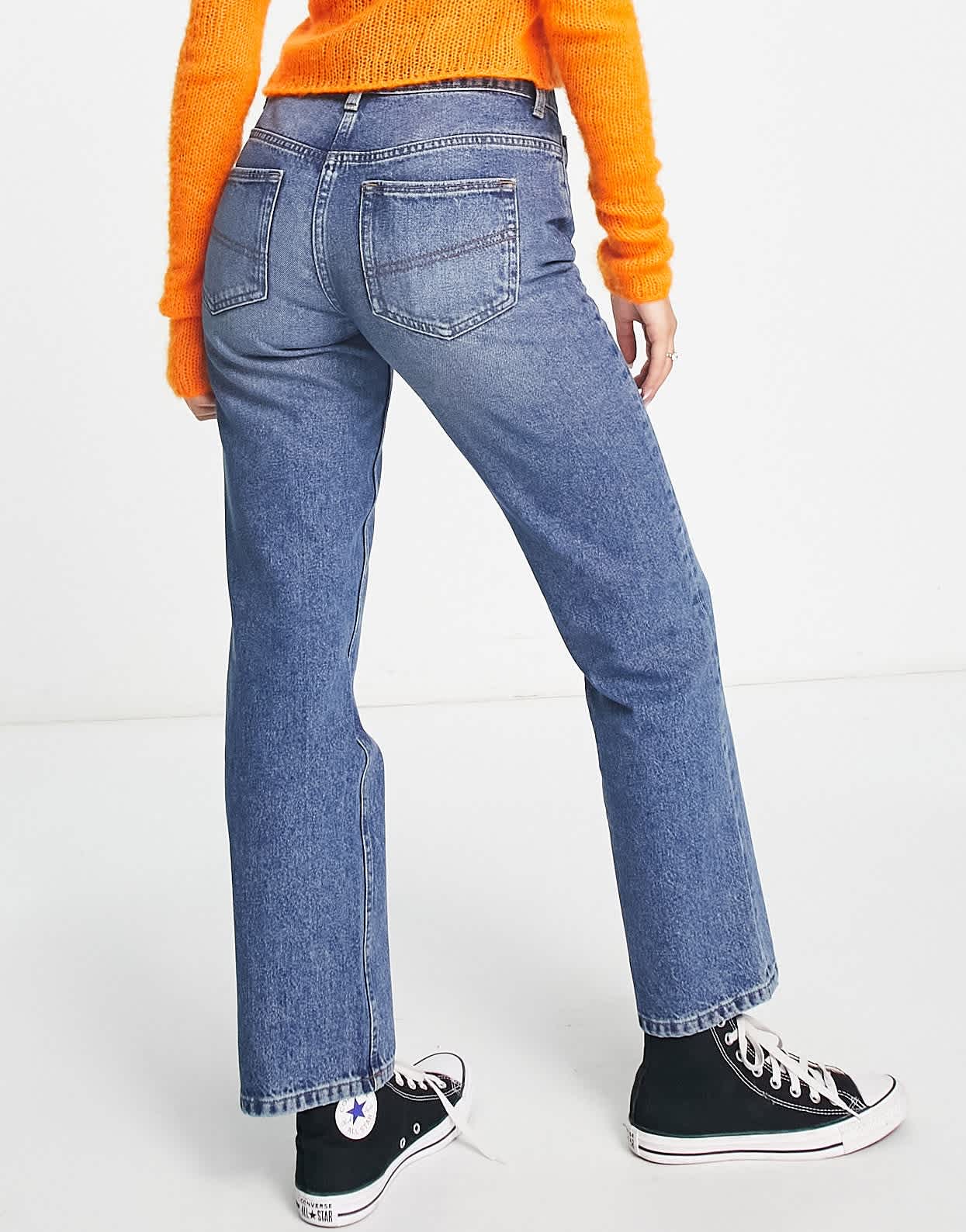 COLLUSION straight leg jeans in mid blue wash - MBLUE