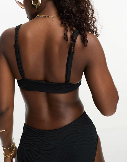 Onia triangle bikini top in black zebra jacquard