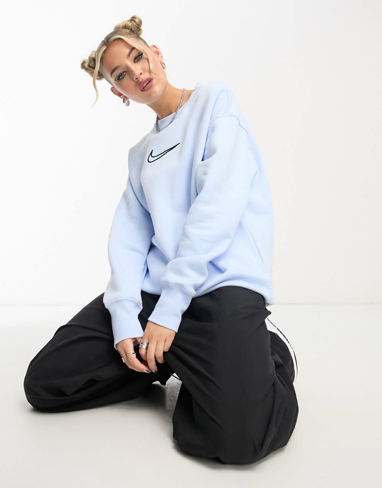 Nike Midi Swoosh phoenix fleece sweatshirt in celestine blue