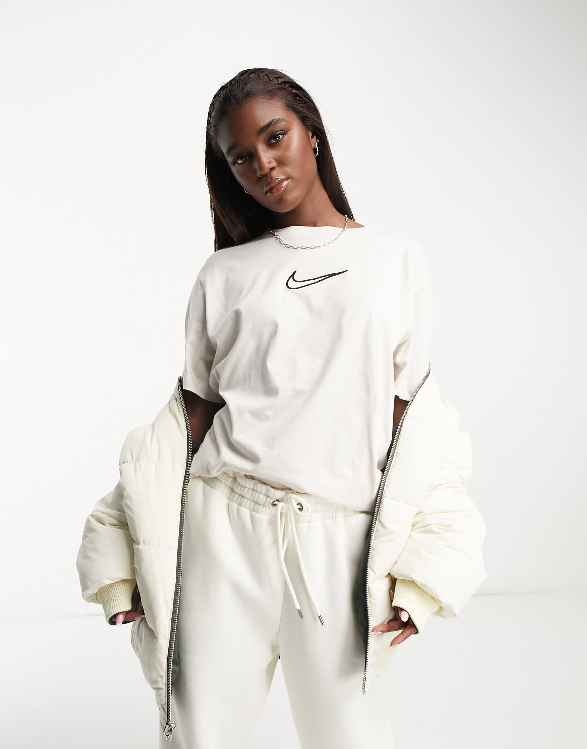 Nike Midi Swoosh t-shirt in light orewood brown