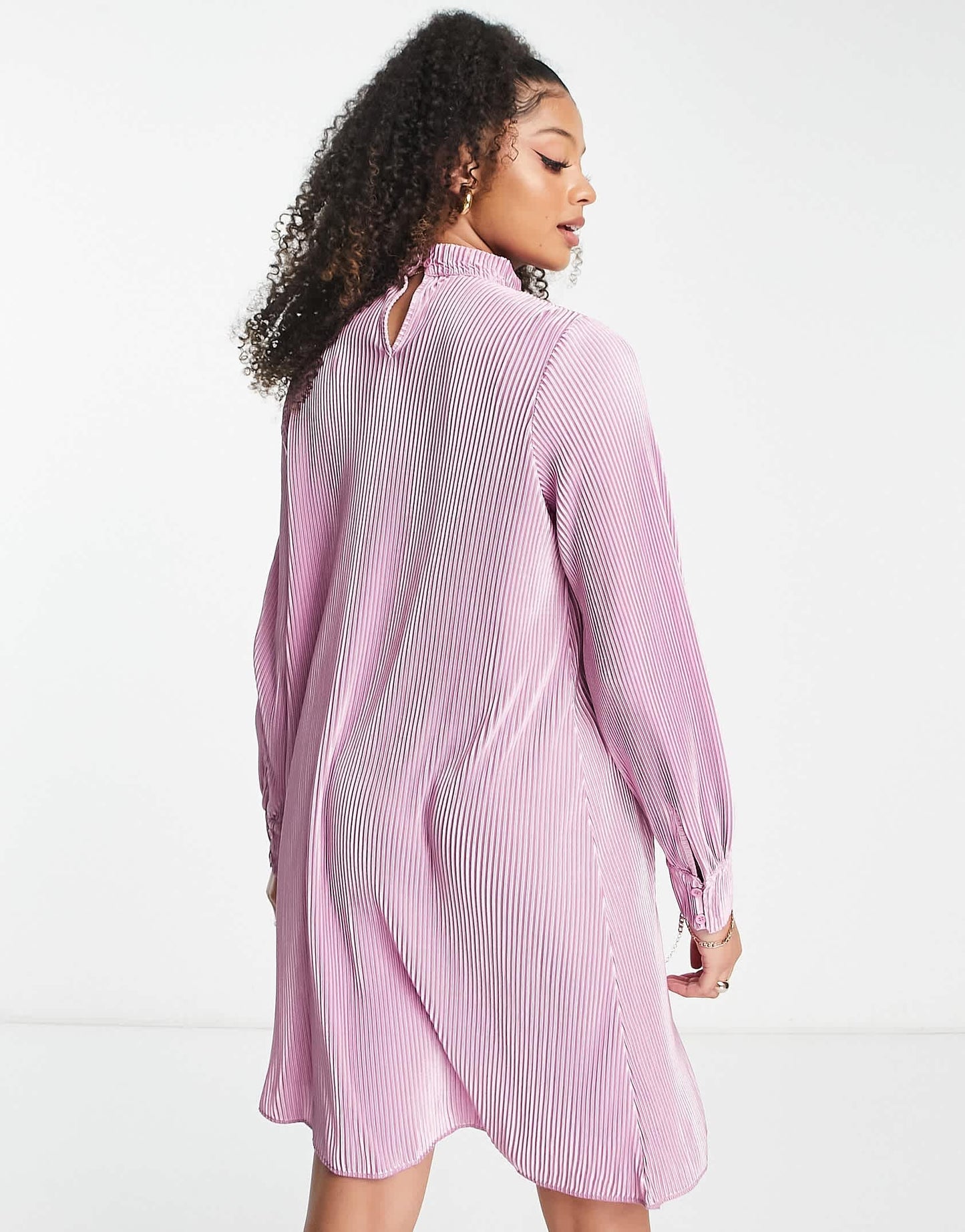 NaaNaa Tall plisse long sleeve smock dress in dusky mauve