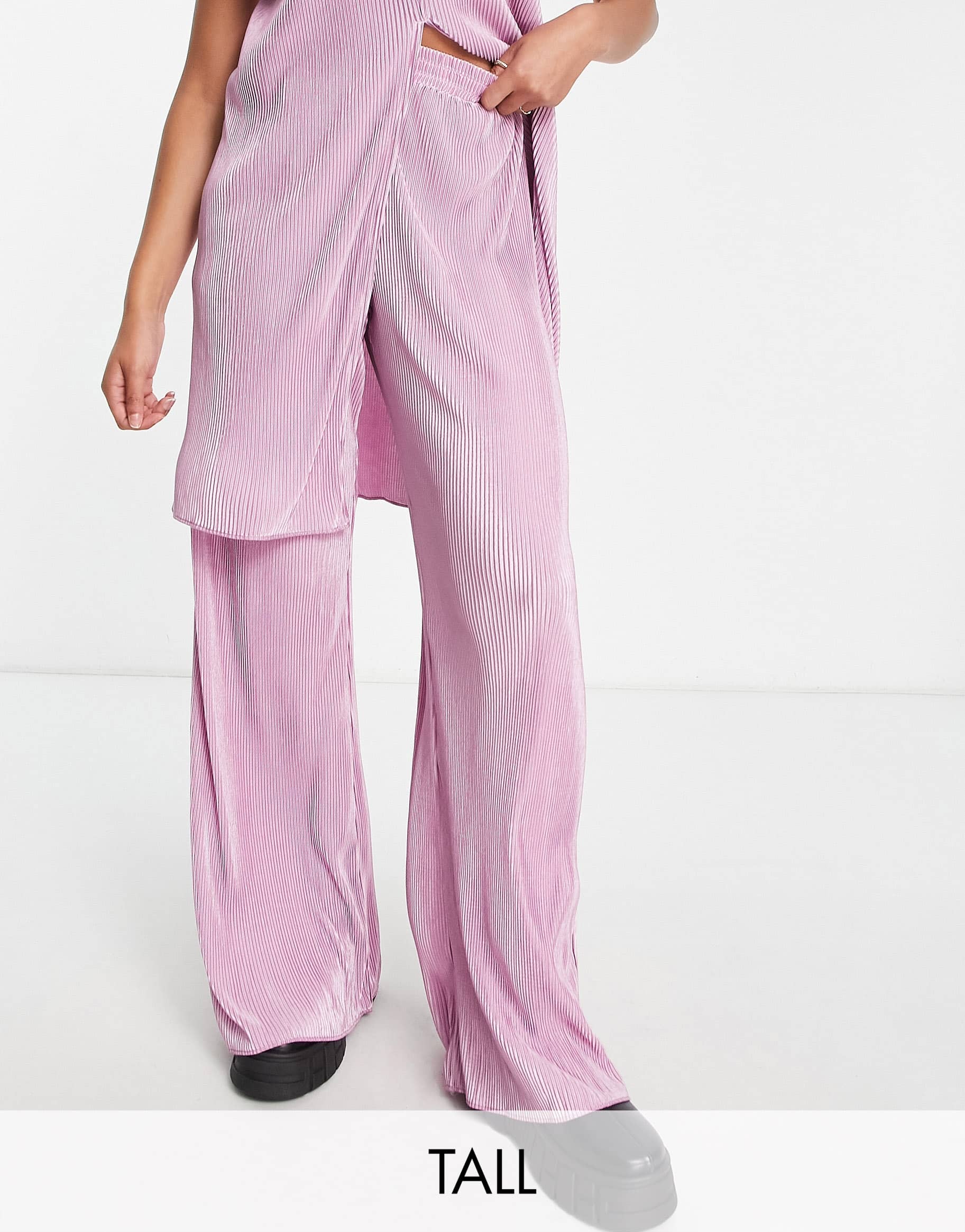 NaaNaa Tall plisse trouser co-ord in lilac