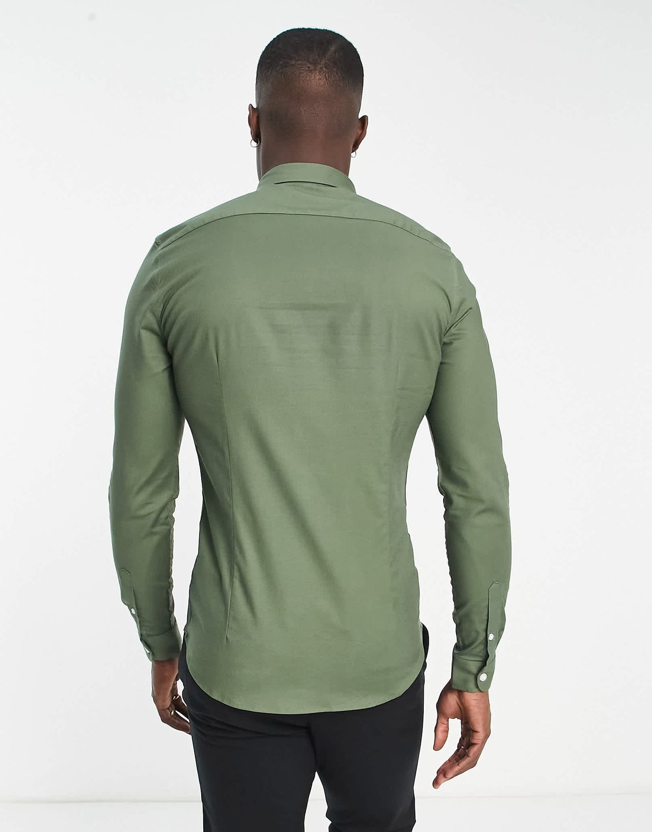 New Look long sleeve muscle fit oxford shirt in khaki