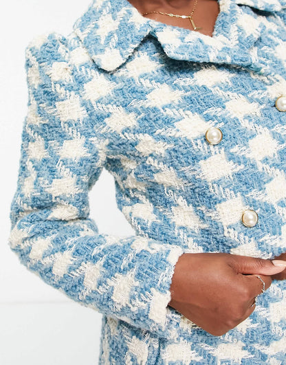 Miss Selfridge double breasted dogtooth cropped jacket co-ord in blue
