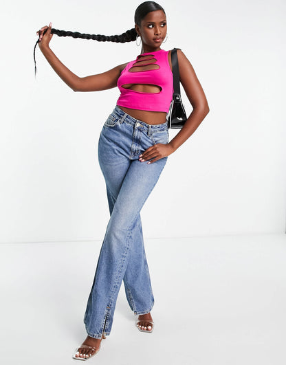ASOS DESIGN sleeveless crop top with front slashes in pink