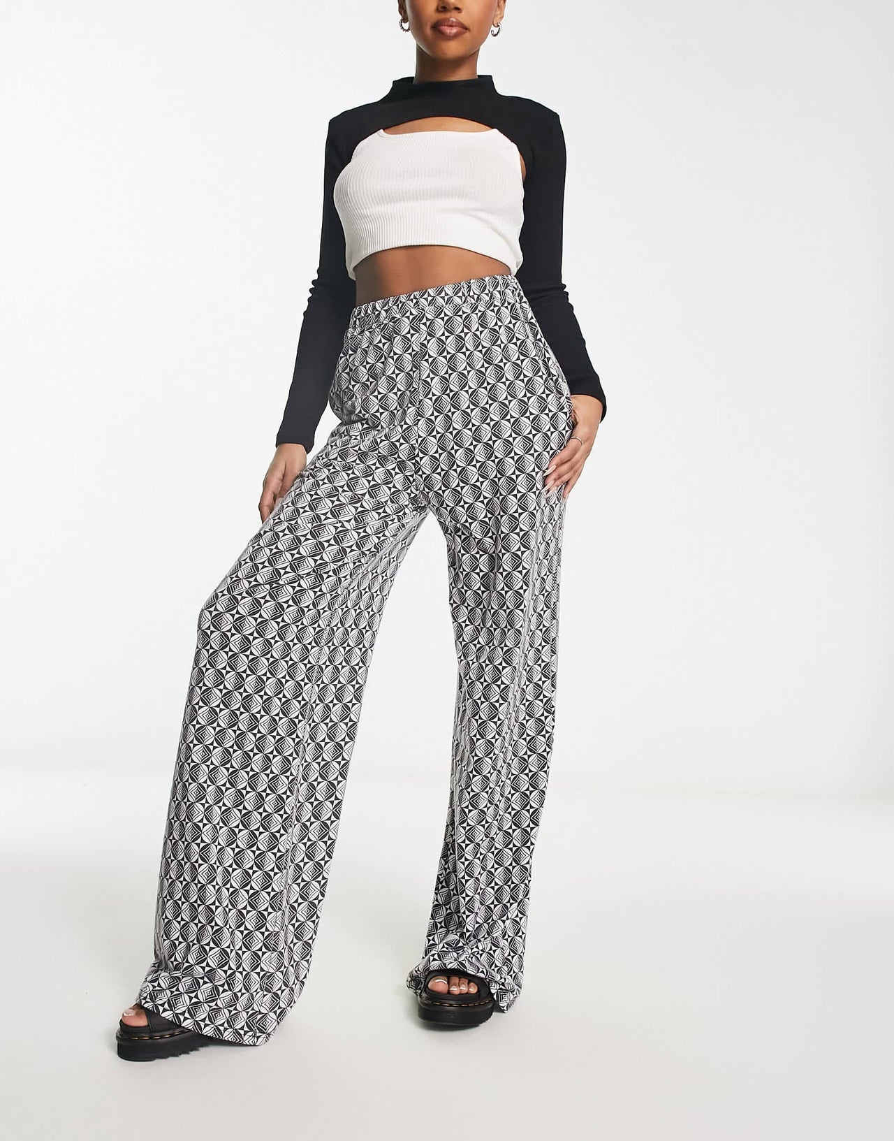 Heartbreak wide leg trousers co-ord in mono geo print