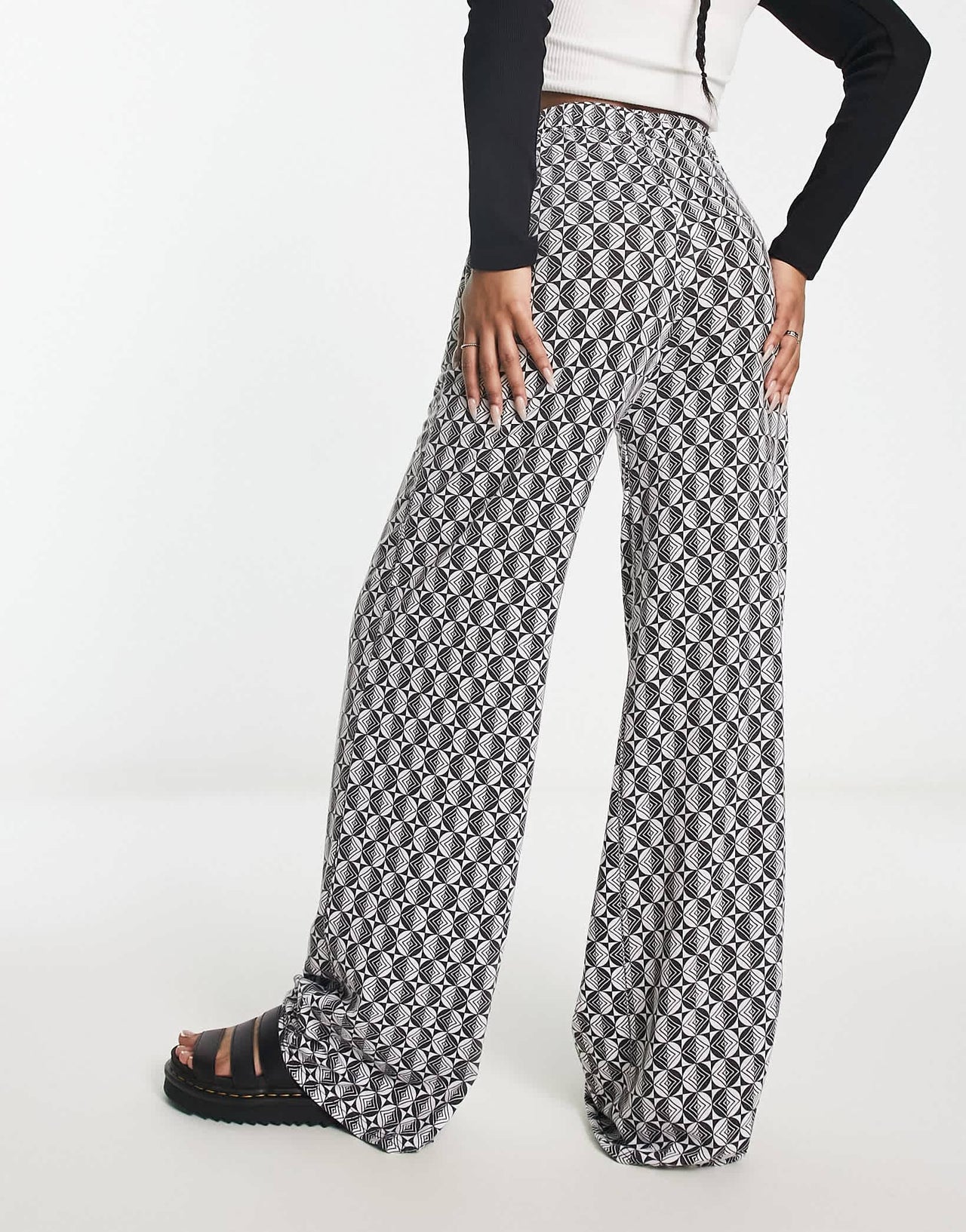 Heartbreak wide leg trousers co-ord in mono geo print