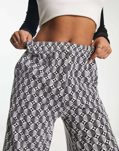 Heartbreak wide leg trousers co-ord in mono geo print