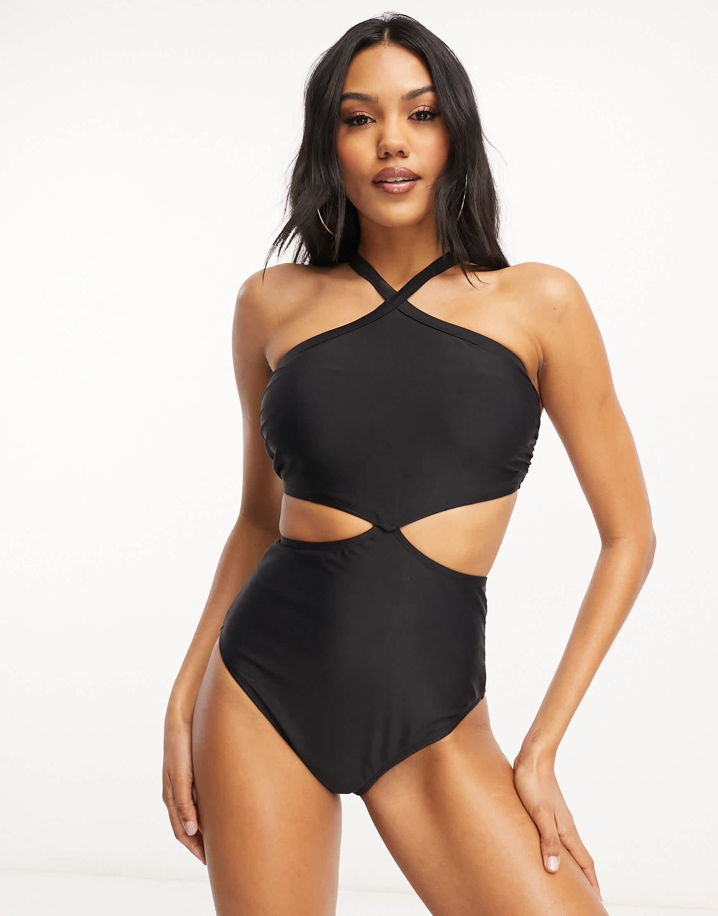 Ivory Rose Fuller Bust balconette cut out swimsuit in black
