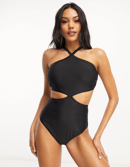 Ivory Rose Fuller Bust balconette cut out swimsuit in black