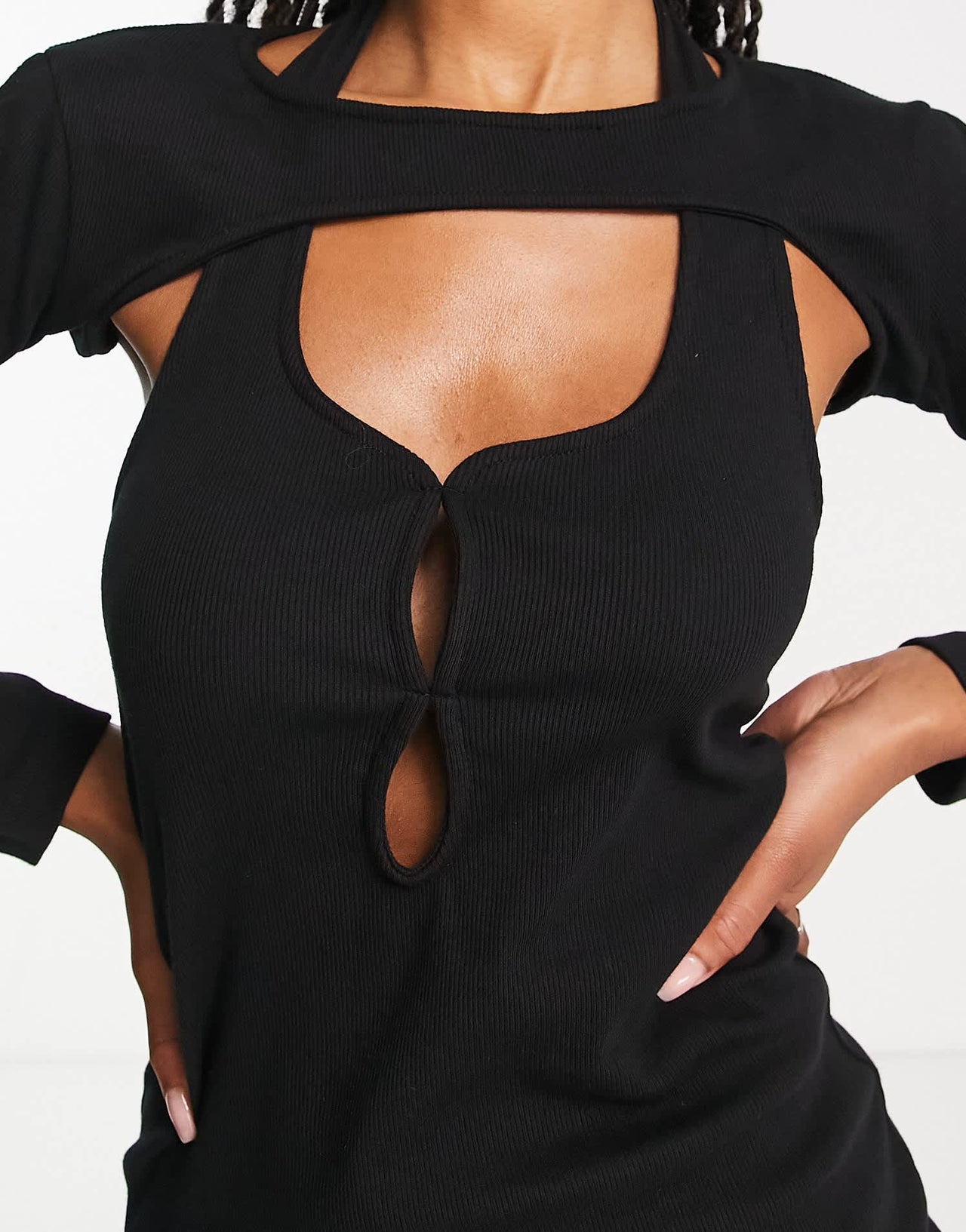 Stradivarius STR cut out mini dress in black