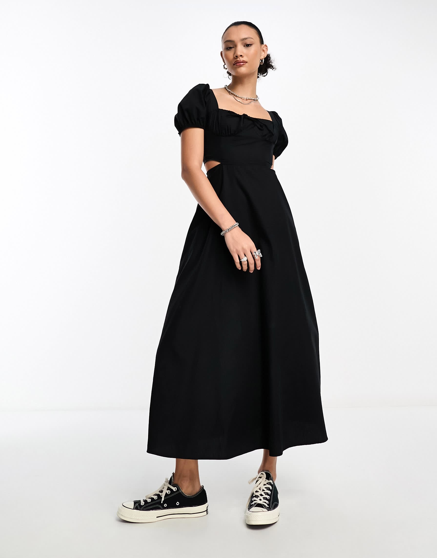 COLLUSION milkmaid cut out detail maxi dress in black