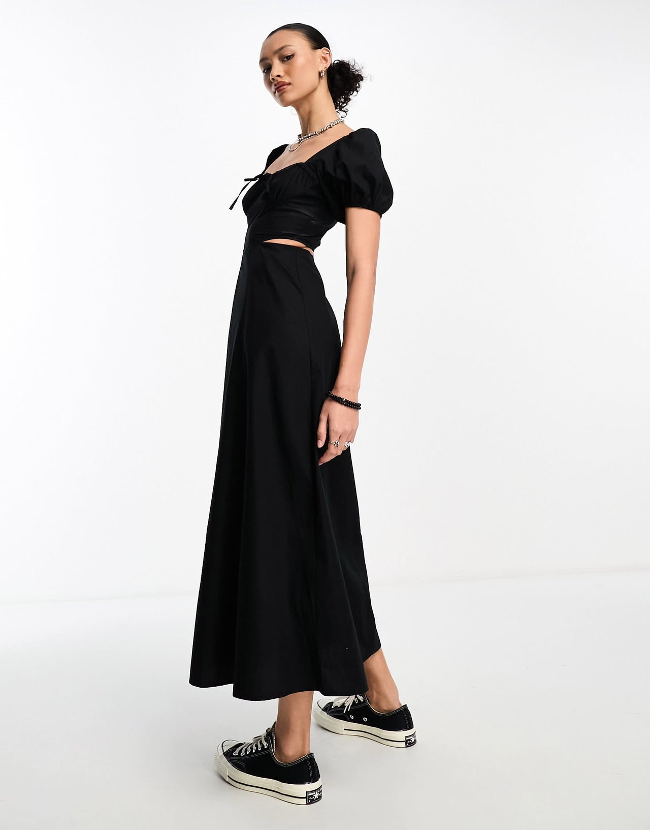COLLUSION milkmaid cut out detail maxi dress in black