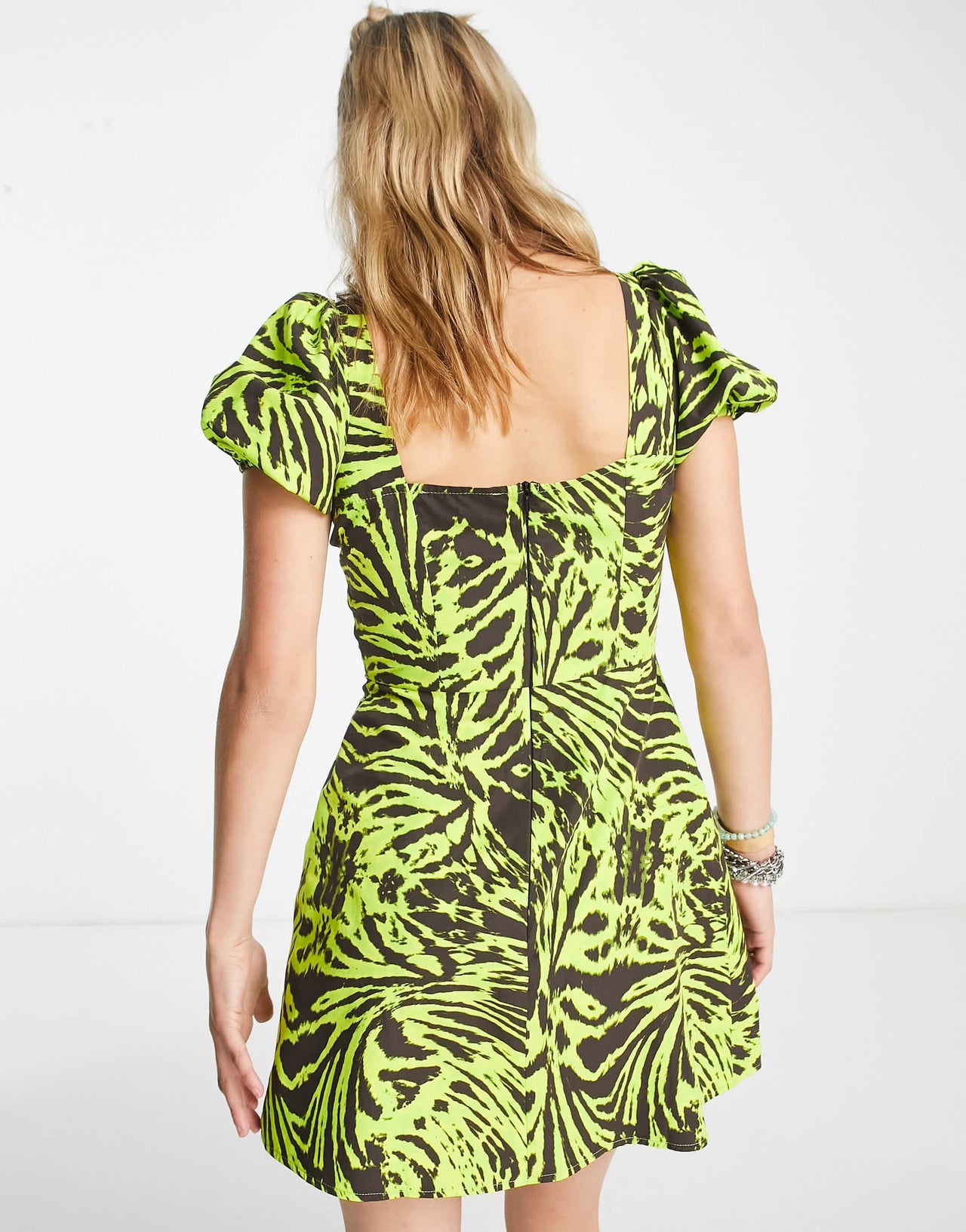 COLLUSION  milkmaid animal print mini dress in multi