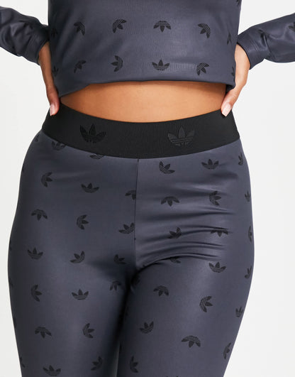 adidas Originals high waisted all over logo print leggings in grey